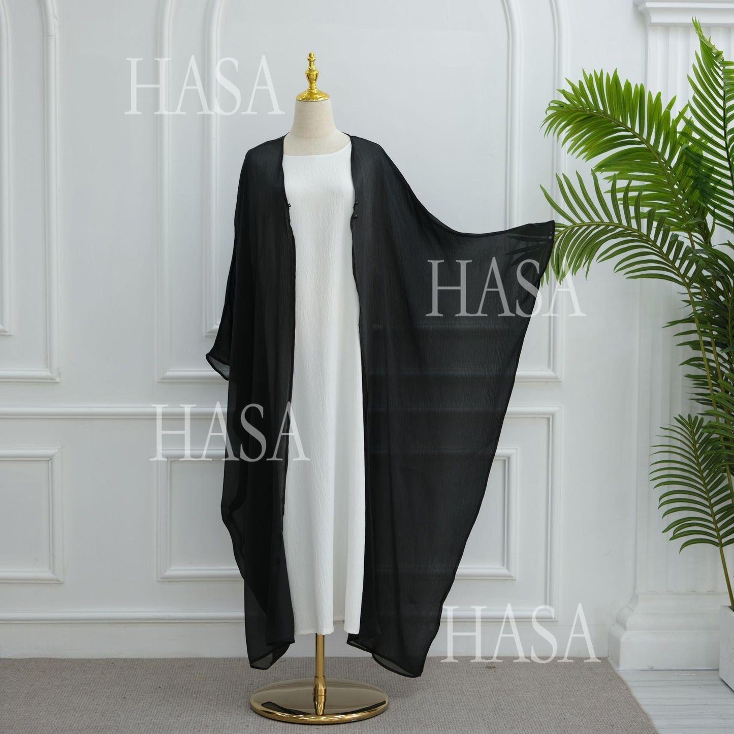HS6534 Elegant Island Wrinkle Texture Solid Color Cardigan Robe