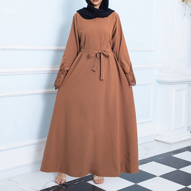HS0303 Solid color collage embroidery women's dress