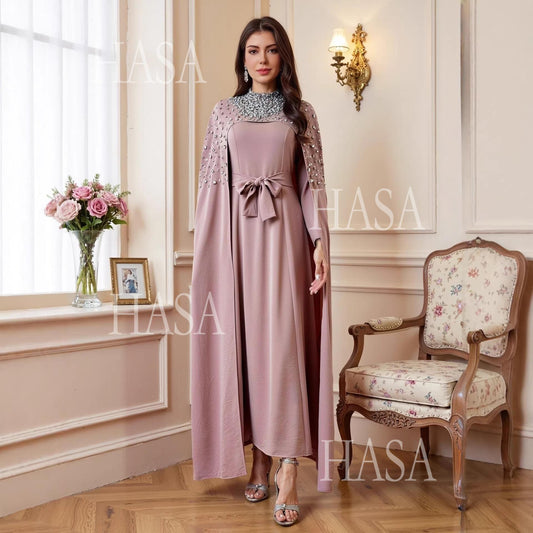 HASA HS6764 Elegant Waist Tie Formal Maxi Dress