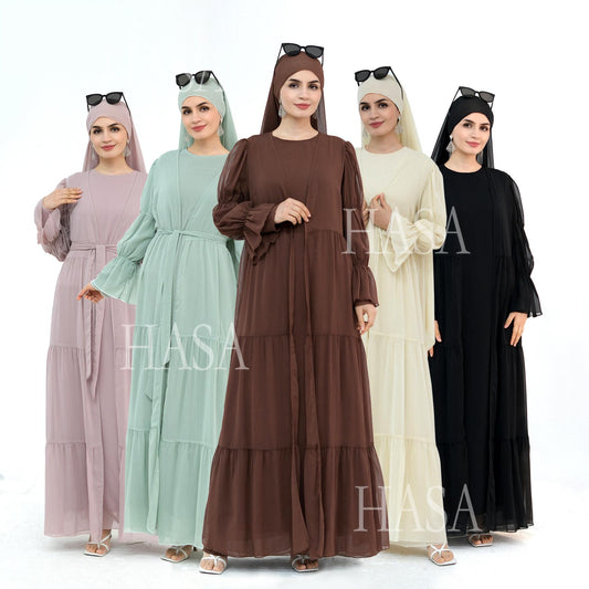 HS5881 Simple Two-piece Suit, A Dress Combination That Combines Comfort and Elegance closed abayas