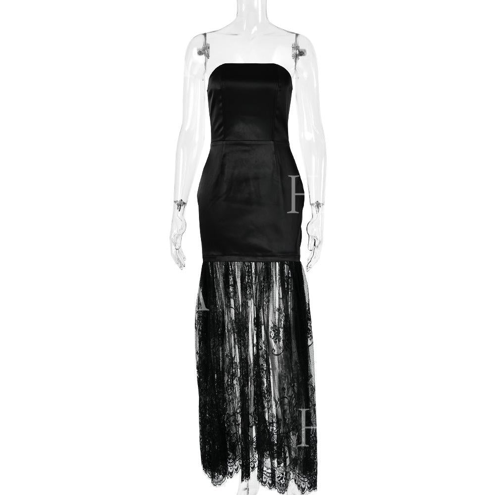 HASA HS6767 Minimal Glam Lace Panel Bodycon Dress