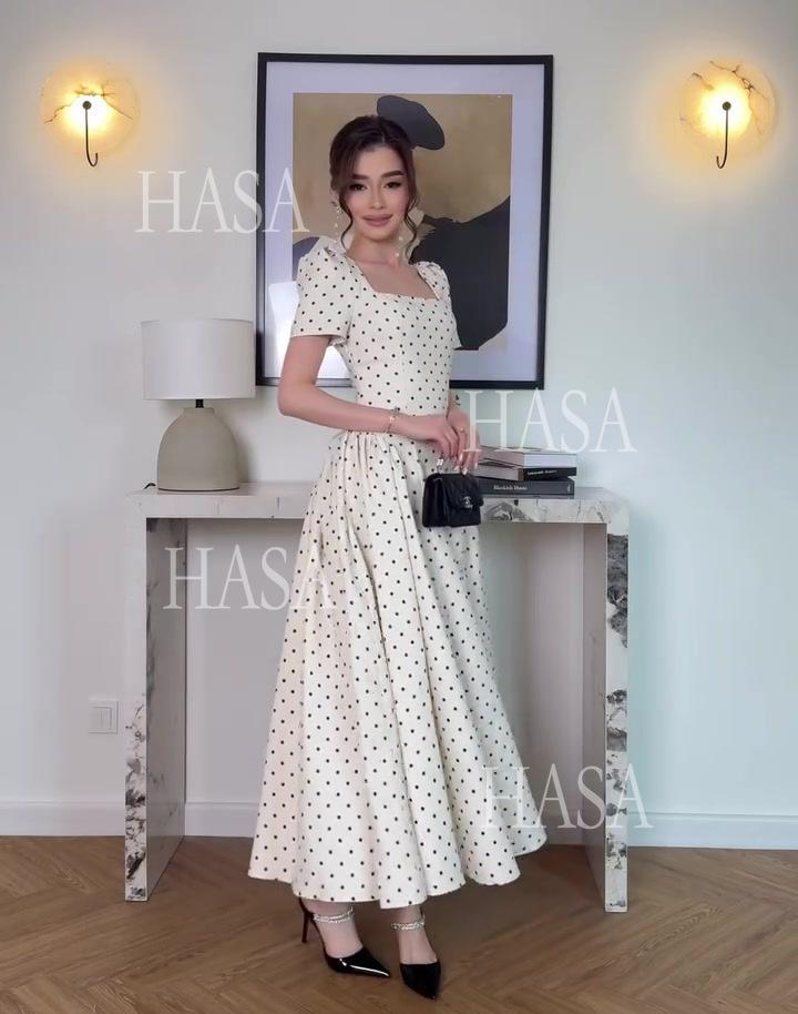 HASA HS6754 Soft Girl Polka Dot Maxi Dress