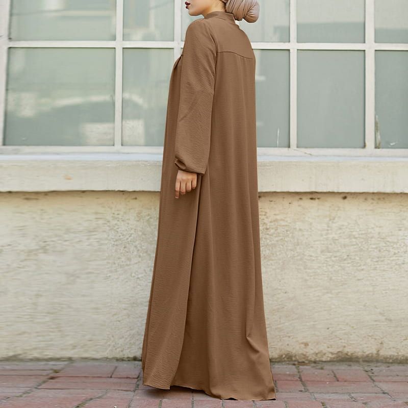 HASASERIES HS0552 Muslim style Arabic style stand-up collar zipper pockets Abaya casual dresses