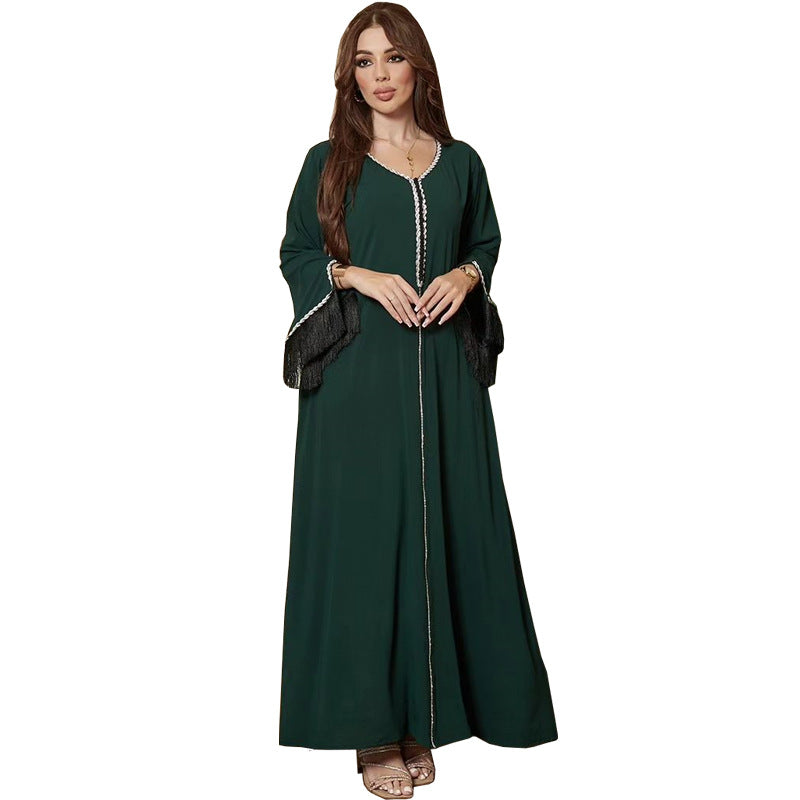 فستان نسائي مسلم HS0440 مزين بالماس بتصميم عصري من الفسيفساء مع شرابات