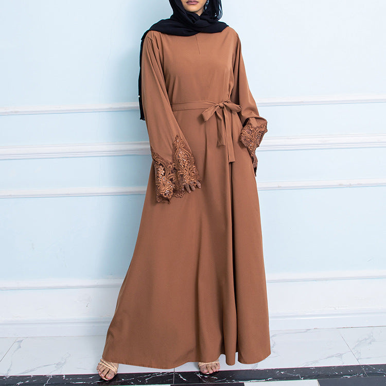 HS0303 Solid color collage embroidery women's dress
