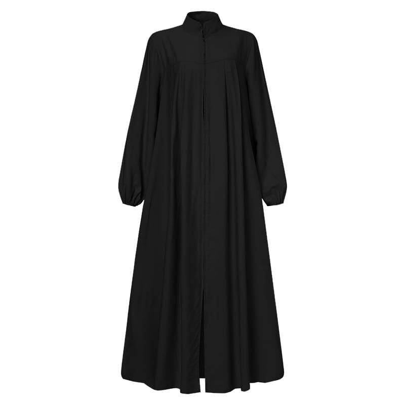 HASASERIES HS0552 Muslim style Arabic style stand-up collar zipper pockets Abaya casual dresses
