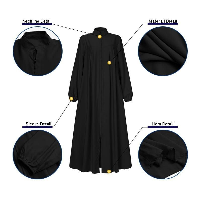 HASASERIES HS0552 Muslim style Arabic style stand-up collar zipper pockets Abaya casual dresses