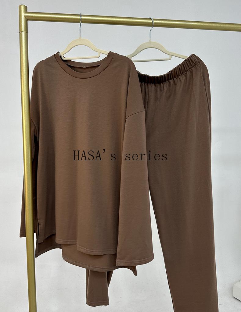 HS5488 Fashionable and Comfortable Loose Two-piece Suit - Simple Solid Color Design two  piece co  ords