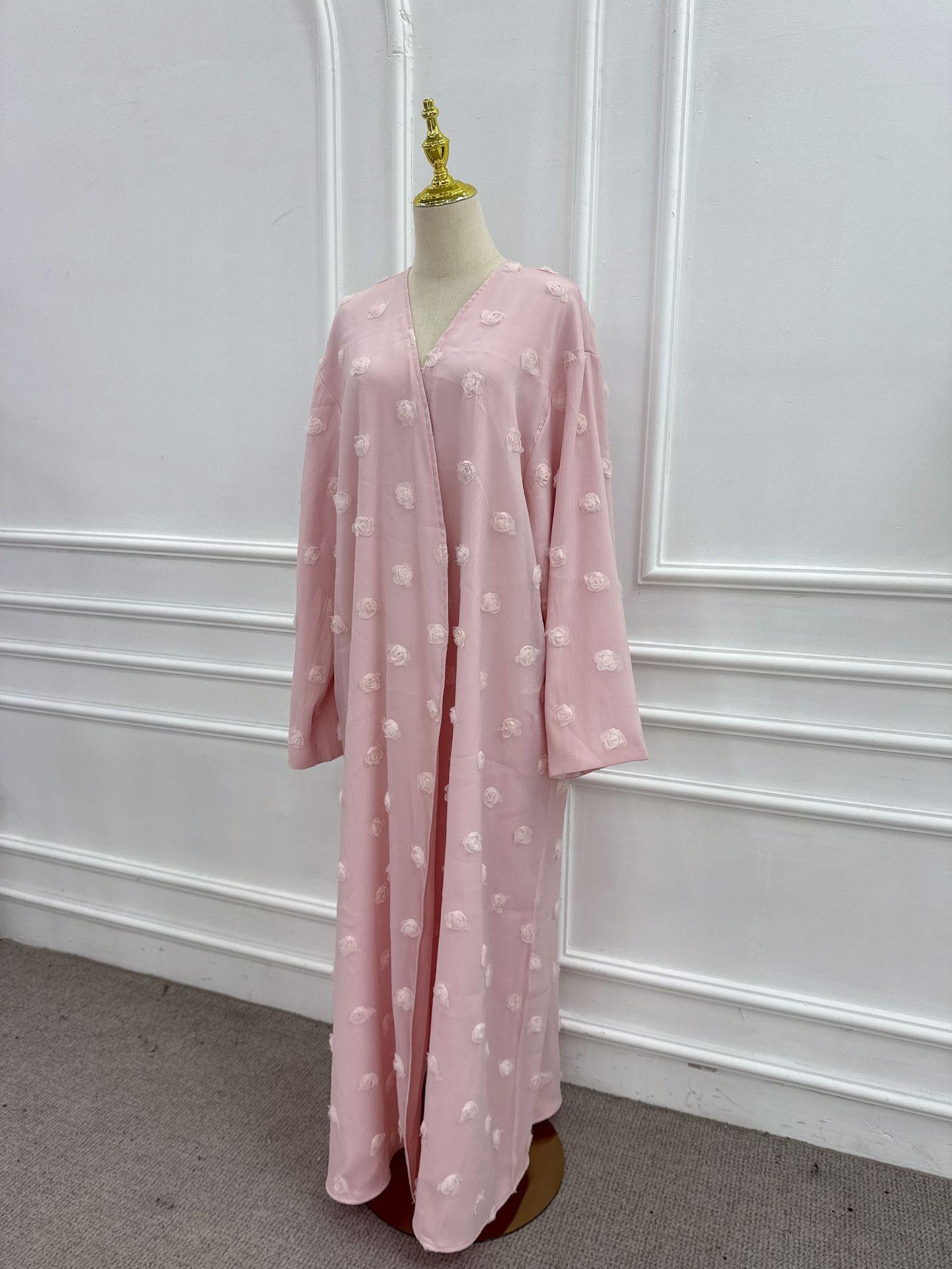HASA HS6782 Graceful Floral Pink Abaya with Matching Scarf