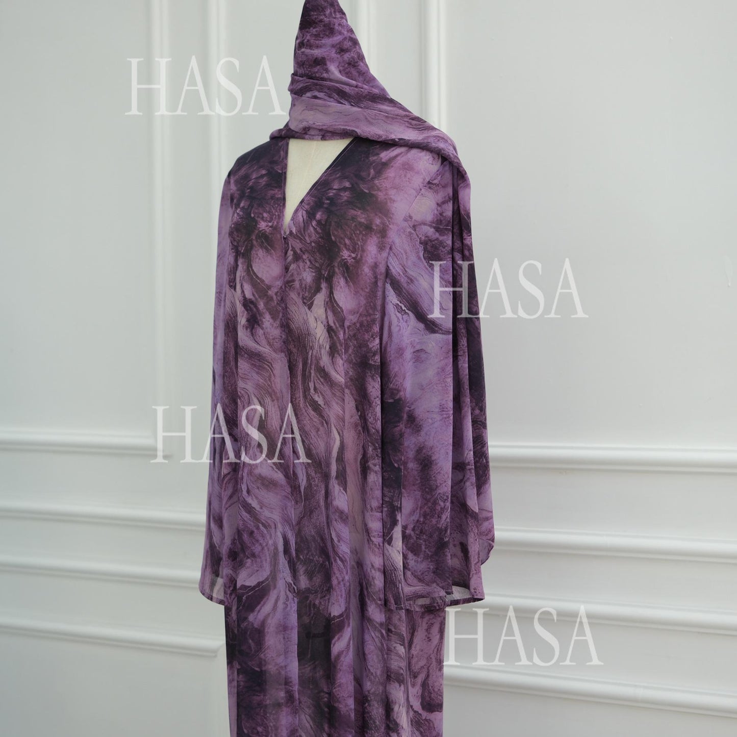 HS6551 Printed Abaya Cardigan with Matching Scarf Two-Piece Set