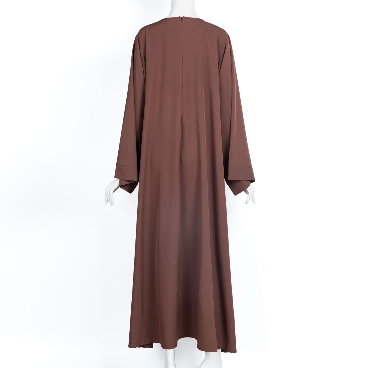 HS0477 Casual abaya solid color airy women's long sleeve round neck maxi dress