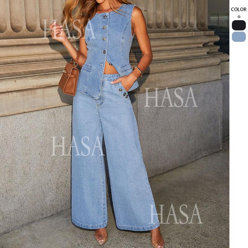 HASA HS6099 Casual Chic Denim Two Piece Outfit for Women