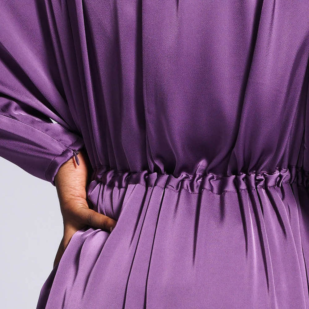 HS0435 Summer style front and back drawstring temperament dress solid color raglan sleeves ladies long skirt