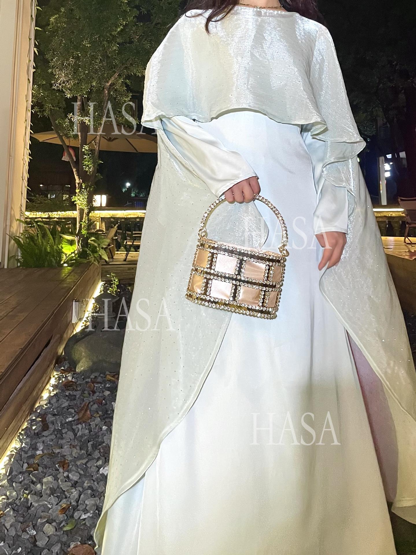 HS6477 Shiny robe two-piece set with rhinestone shawl decoration