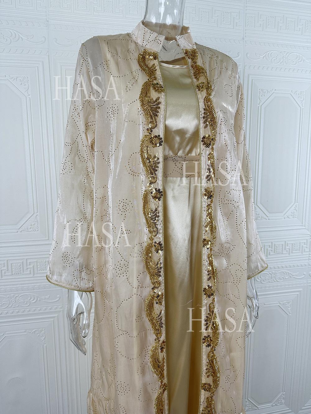 HASA HS6758 Elegant Gold Trim Flowing Maxi Outfit