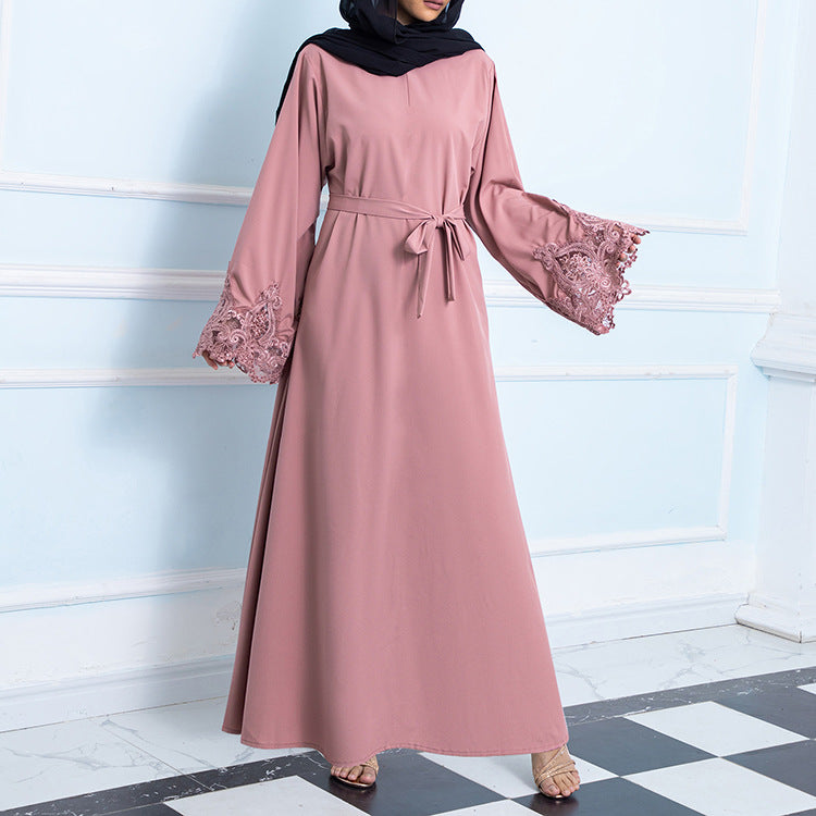 HS0303 Solid color collage embroidery women's dress