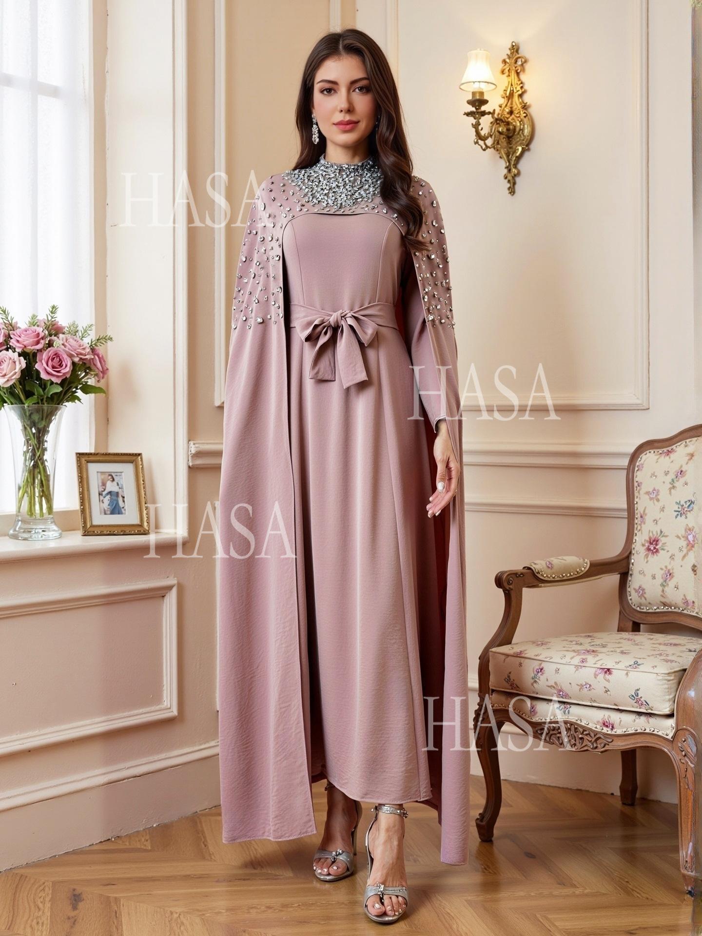 HASA HS6764 Elegant Waist Tie Formal Maxi Dress