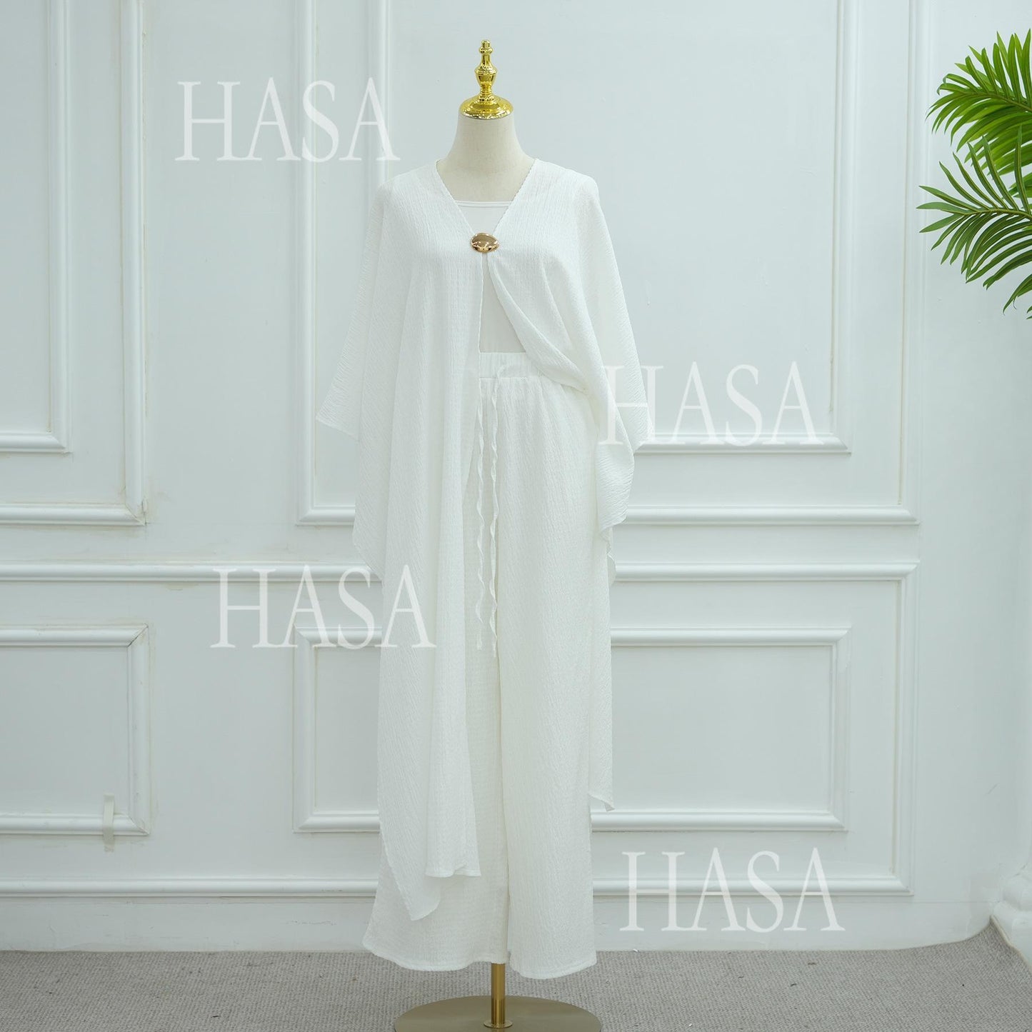 HS6486 Simple Cardigan with Wide-leg Pants, Solid Color Daily Two-piece Suit