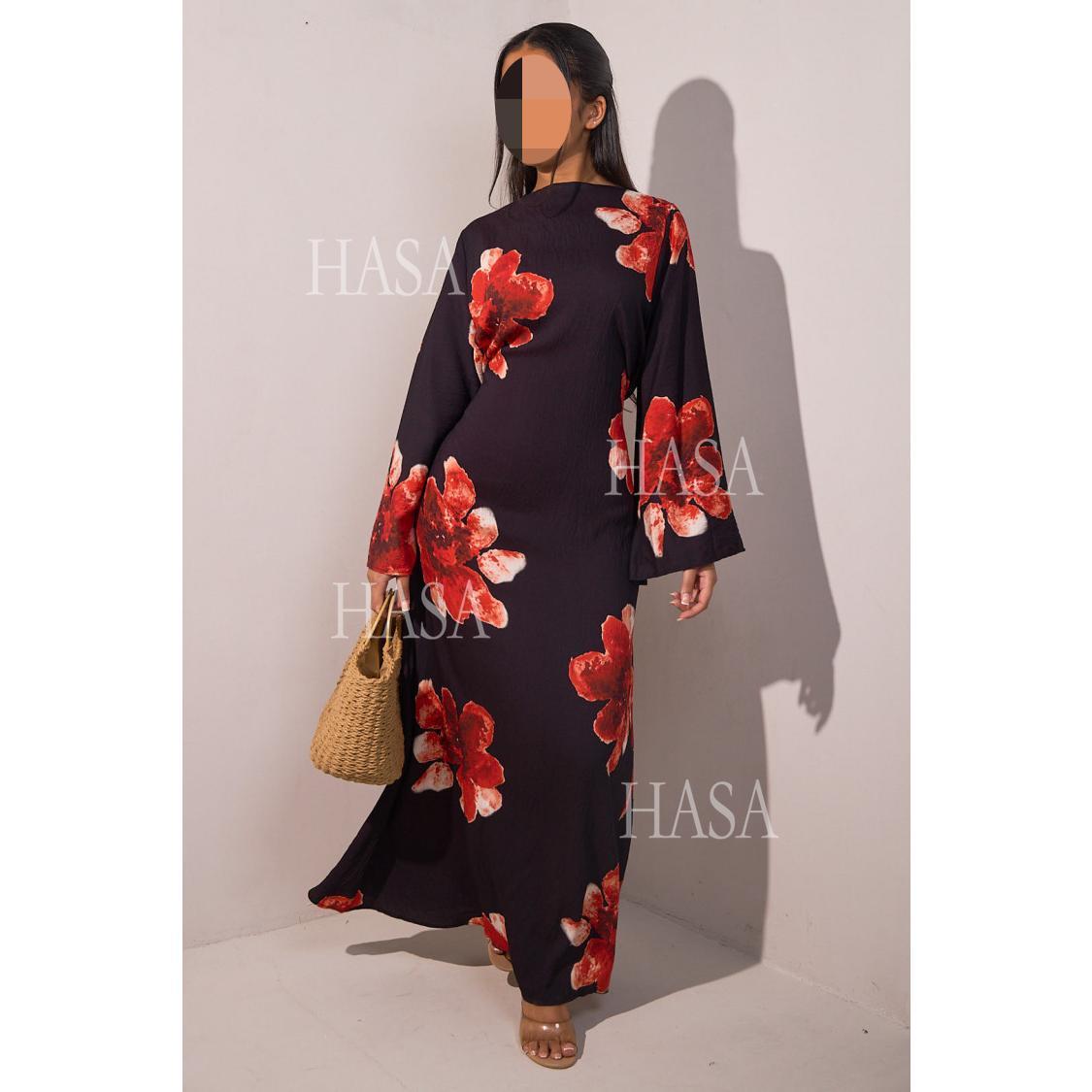 HS6503 Long-sleeved Waist-length Printed Dress (one Piece)