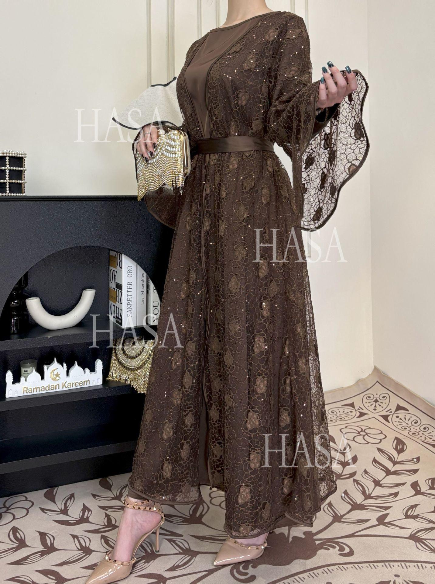 HS6482 Soft Lace Maxi Dress Set, Simple Loose Design