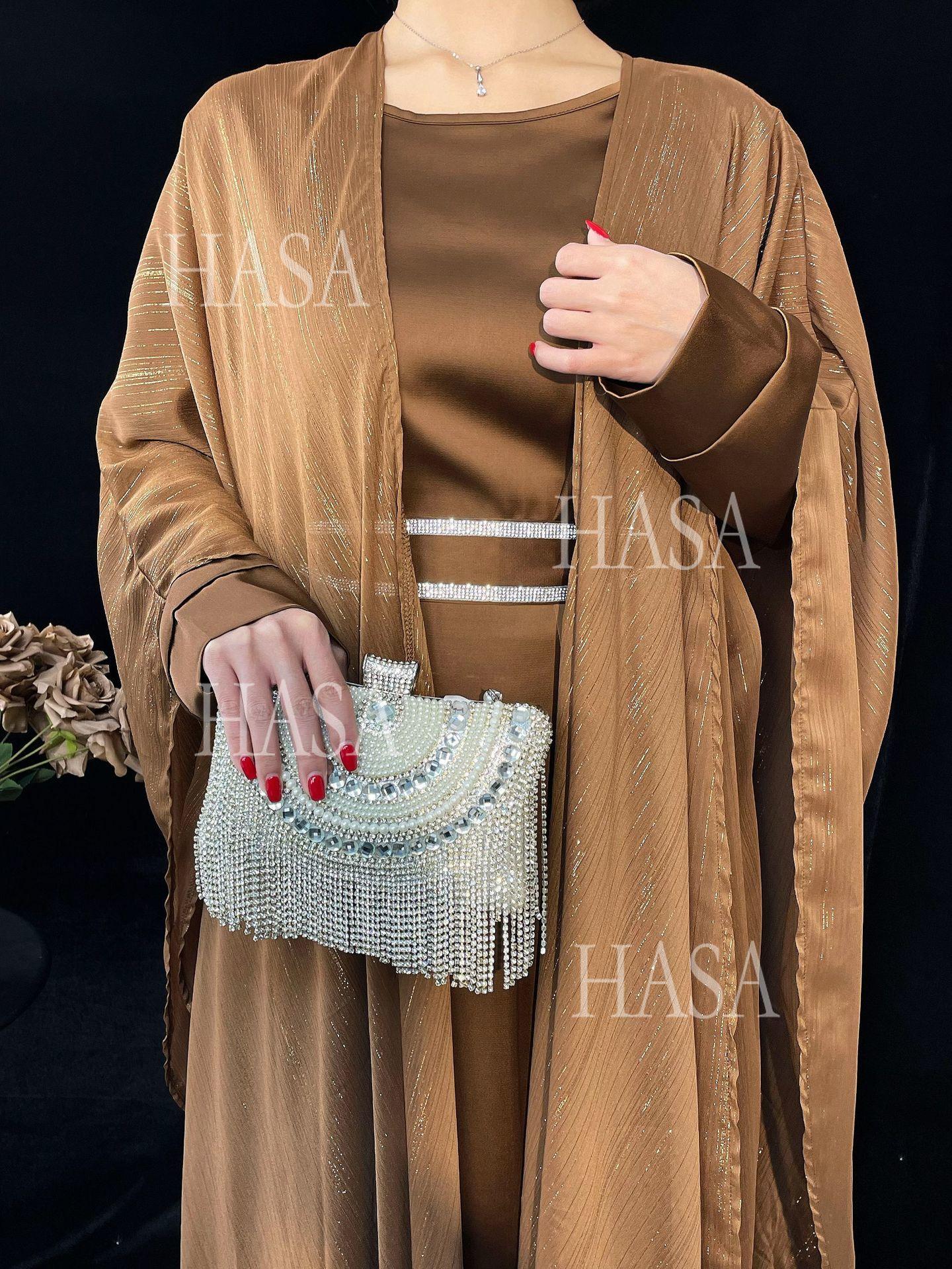 HS6571 Gold embellished long Abaya skirt set