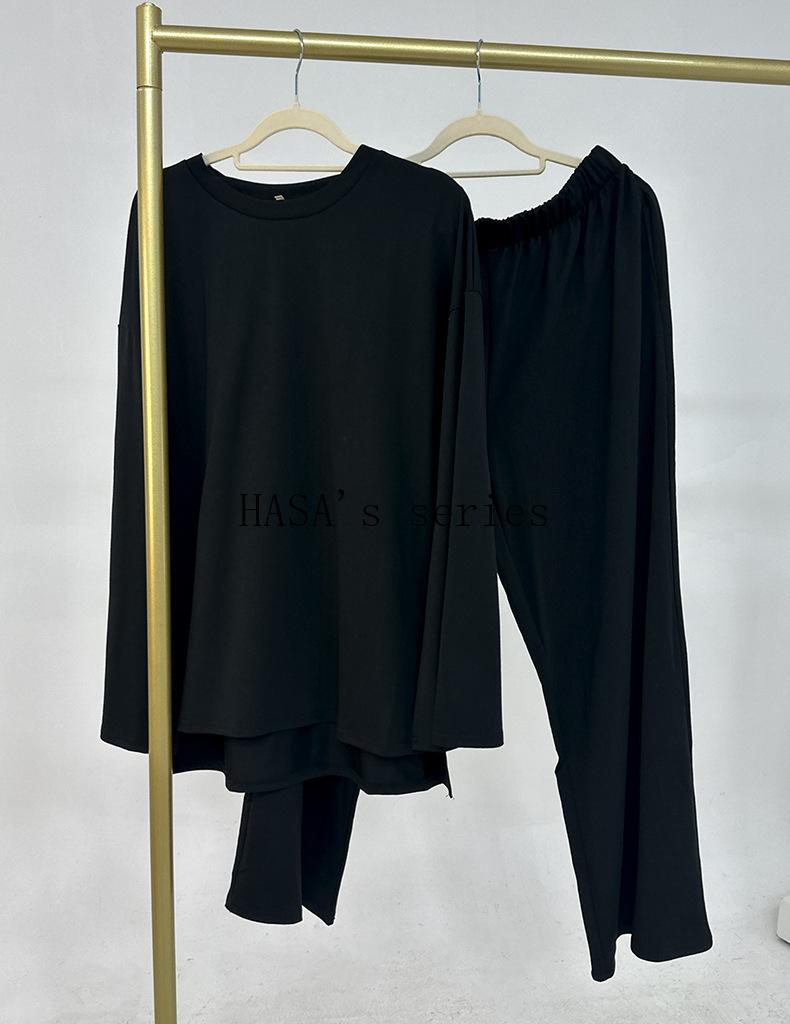 HS5488 Fashionable and Comfortable Loose Two-piece Suit - Simple Solid Color Design two  piece co  ords