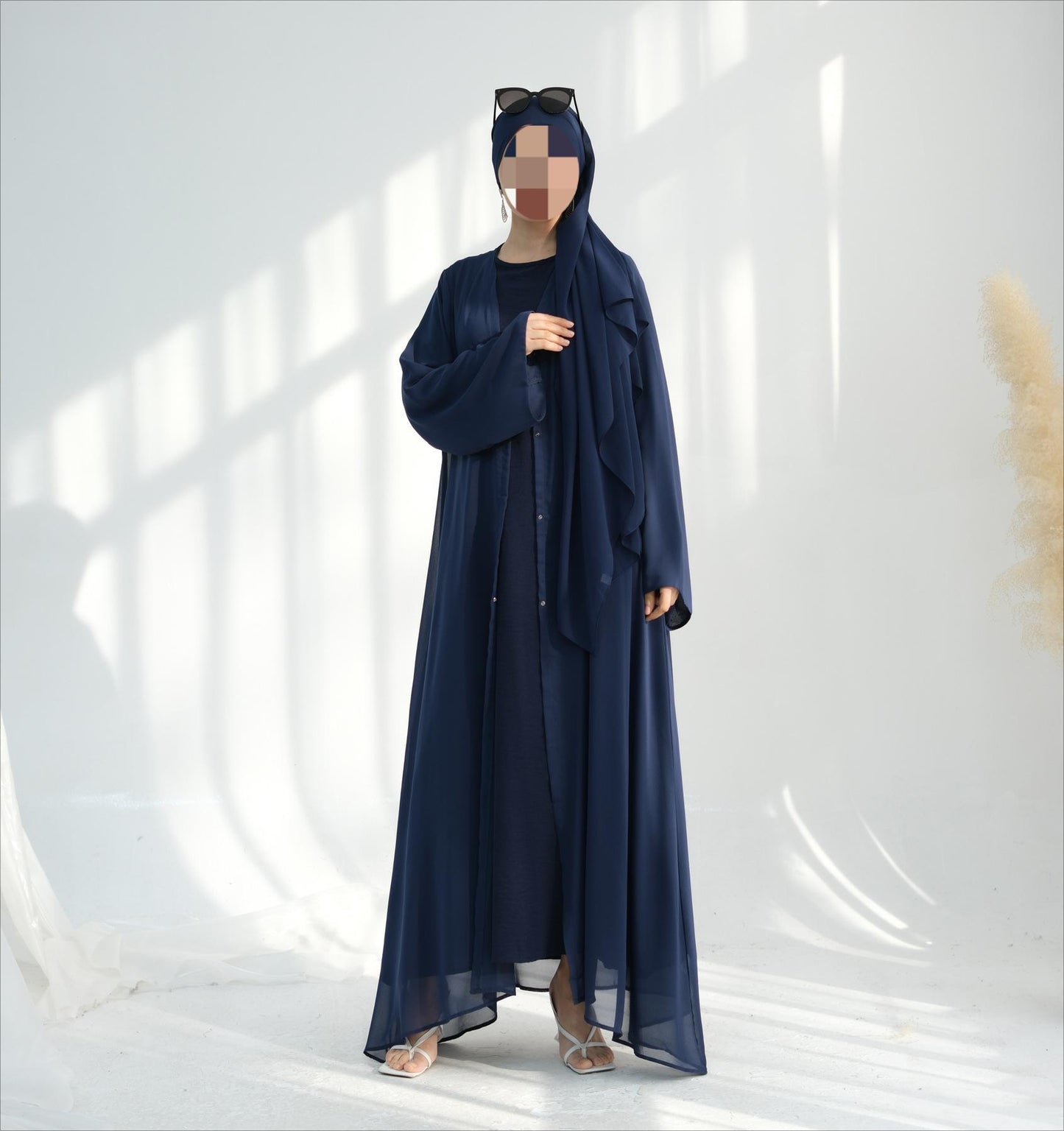 HS6513 Double-layered sleeve chiffon cardigan two-piece robe abaya (headscarf not included)