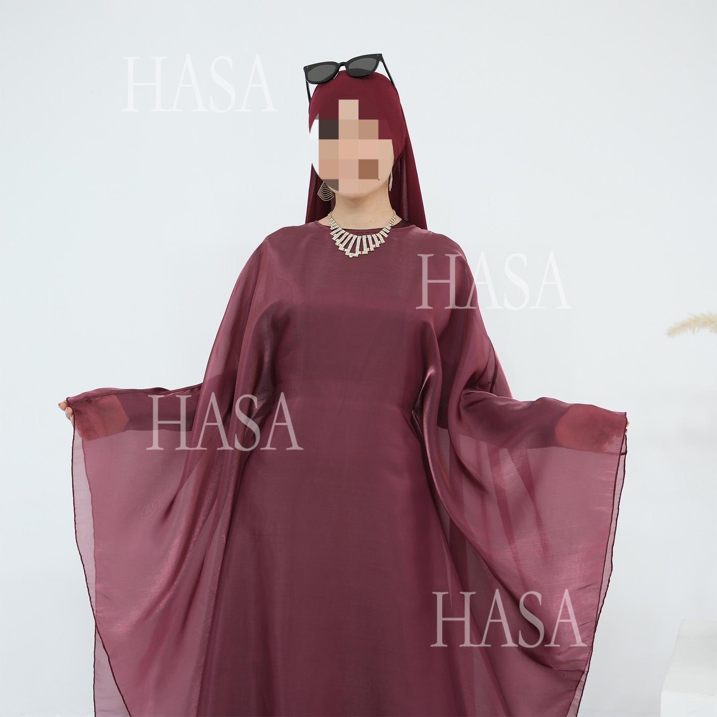 HS6524 Elegant two-piece solid-color robe and dress with optional headscarf