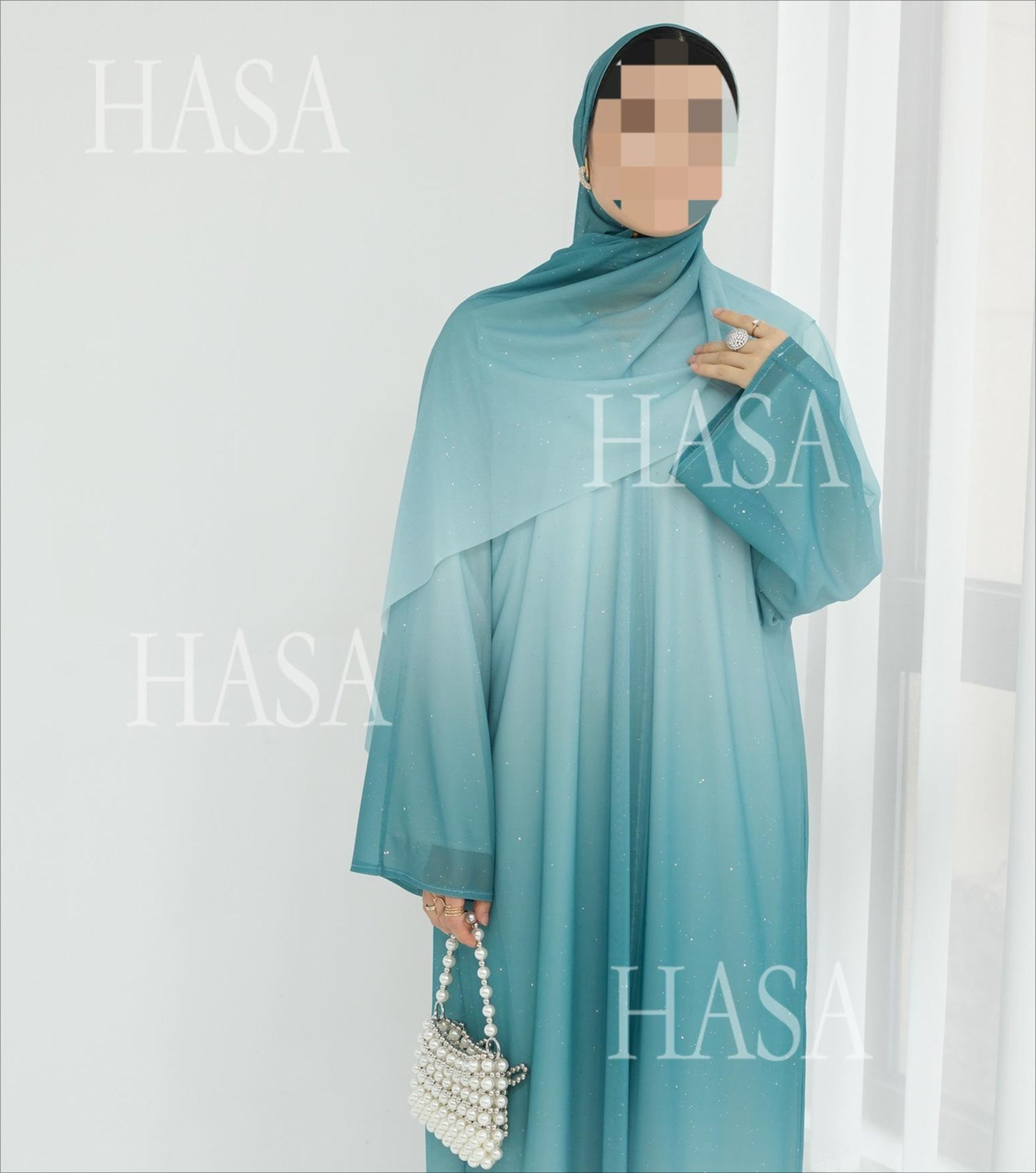 HS6617 Gradient Color Long Cardigan Two-Piece Set (Including Headscarf)