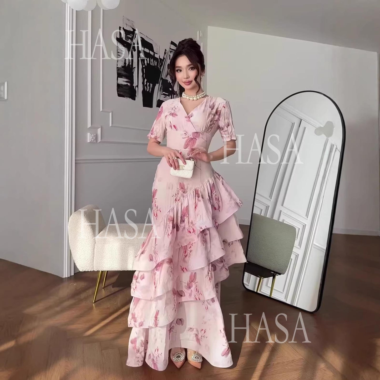 HS6747 Soft Girl Inspired Flowing Maxi Dress