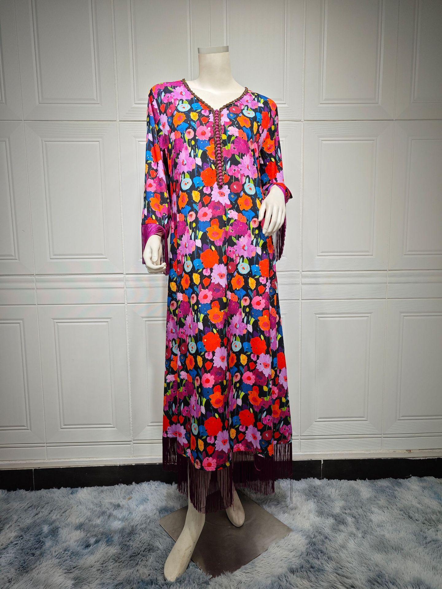 HASASERIES HS1080 Abaya musulmane décontractée imprimée