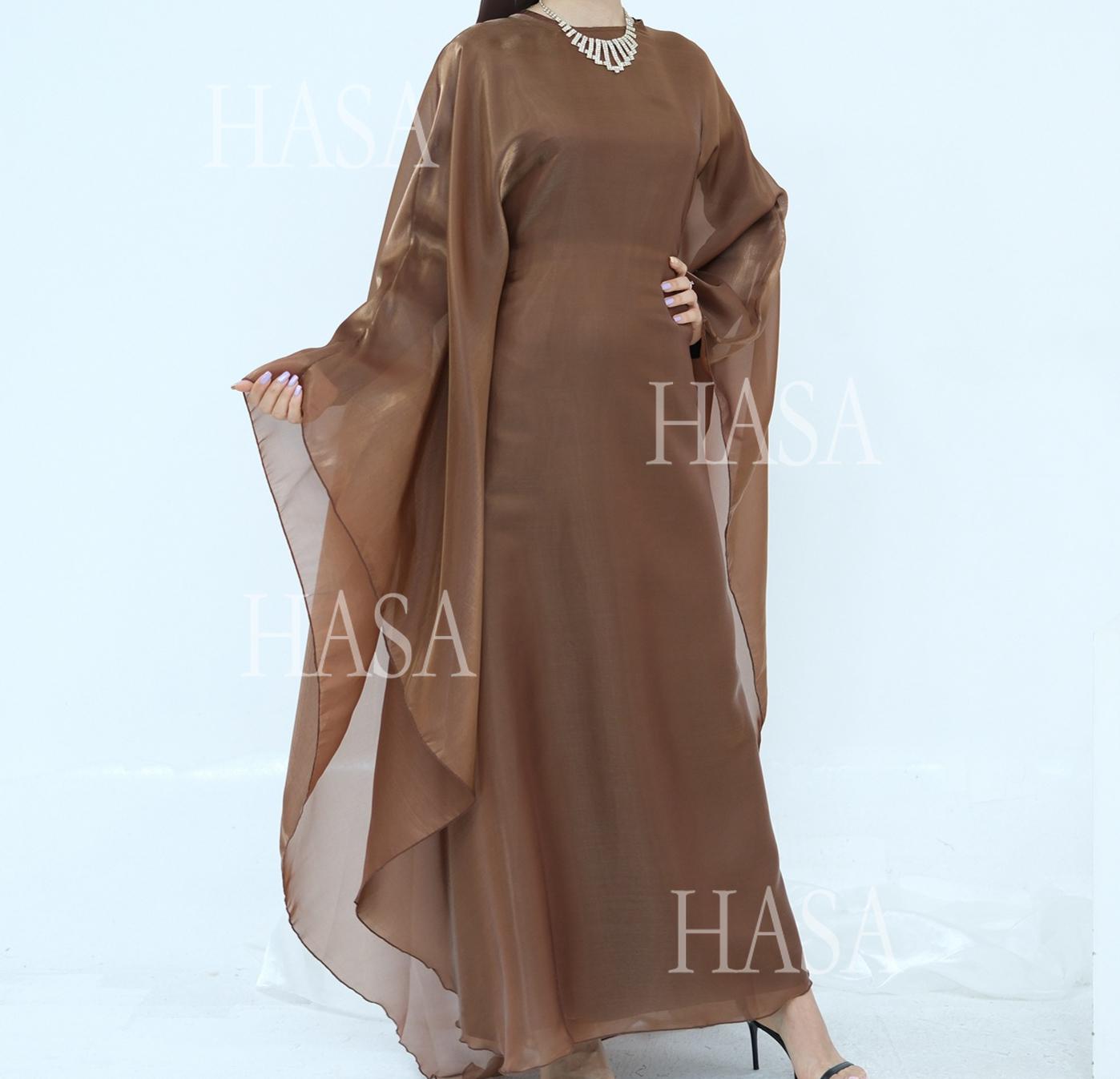 HS6524 Elegant two-piece solid-color robe and dress with optional headscarf