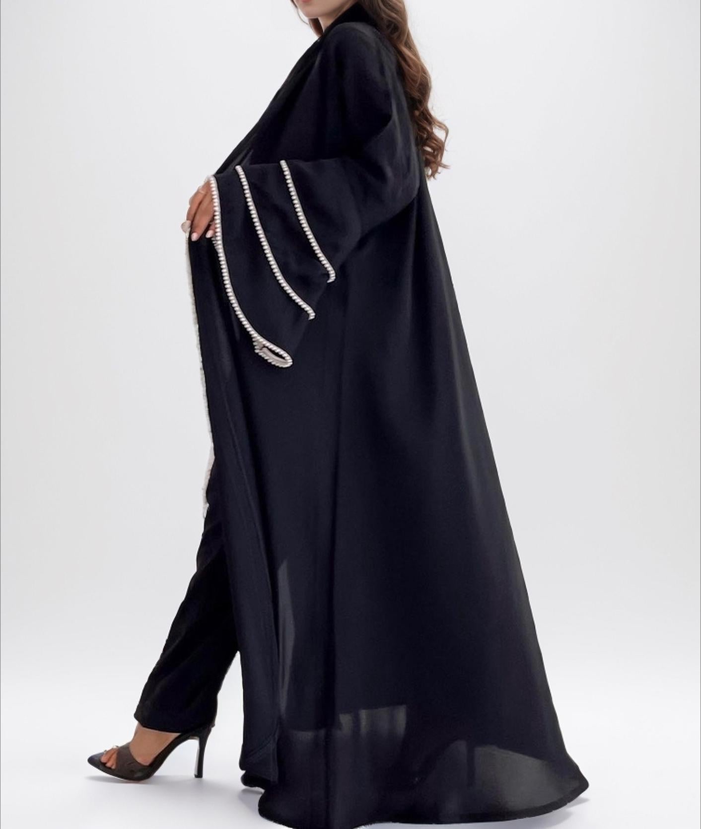 HS6543 Elegant Abaya with Hand-Embroidered Pearl Details