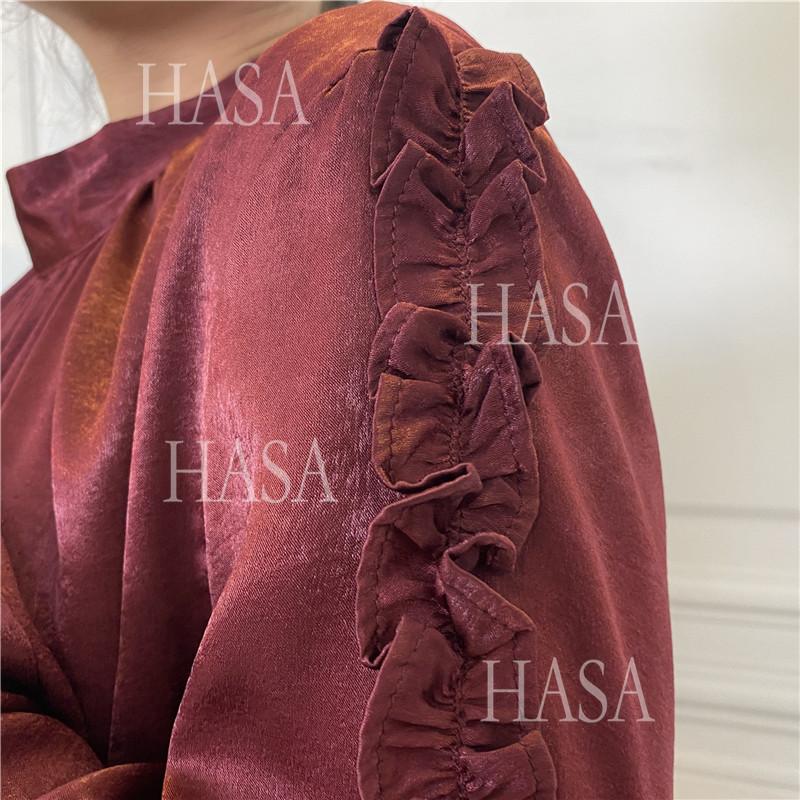 HS6591 Solid Color Turtleneck Long Sleeve Dress with Pleated Waistband