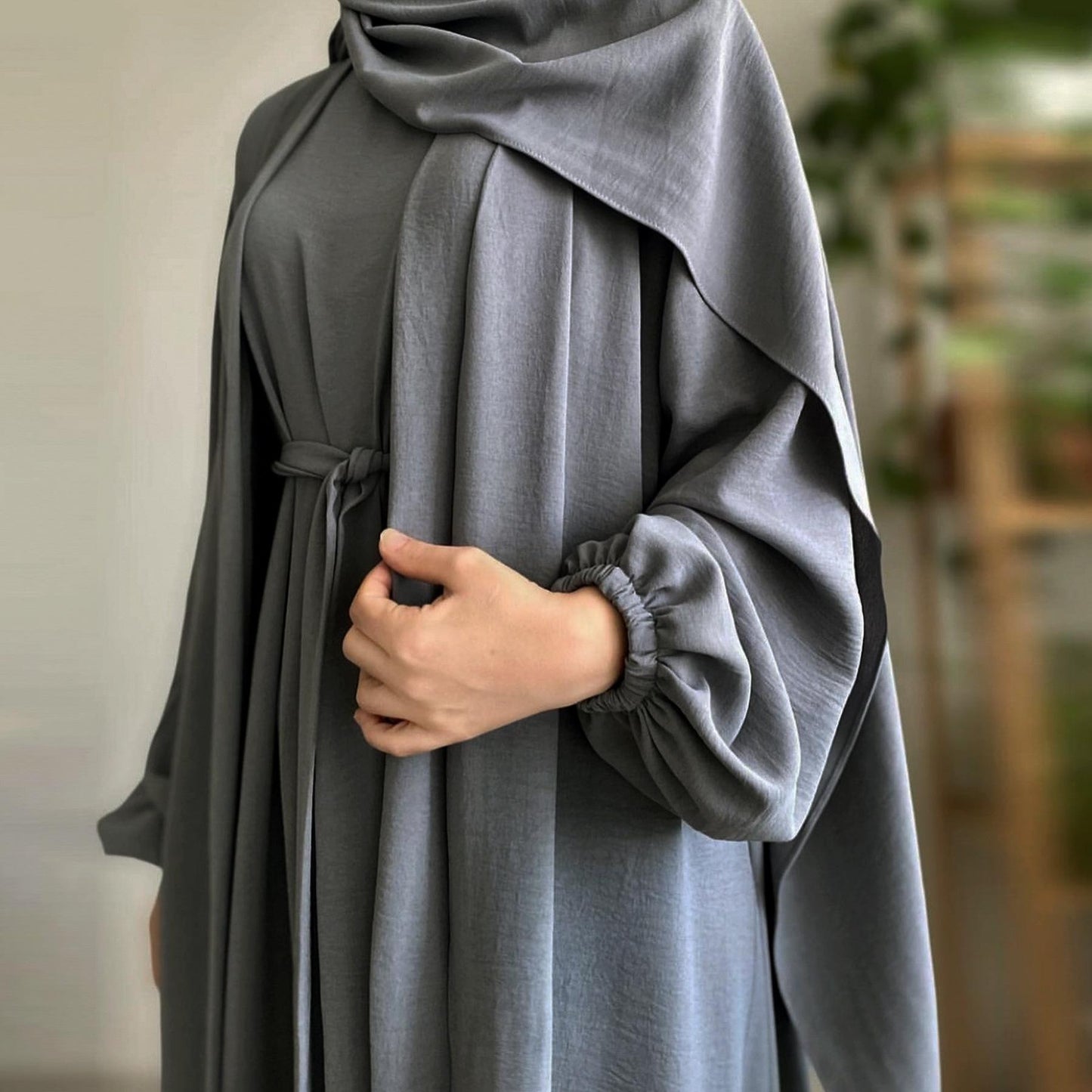 HASASERIES HS0995 3pcs Cardigan+without  Sleeves Inner Dress+Hijab