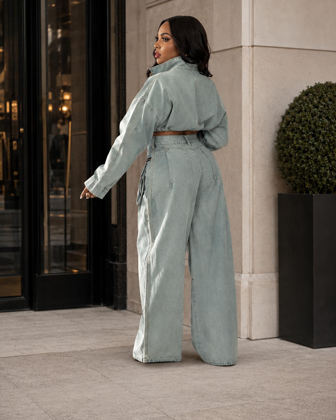 HS6306 denim cargo pants back view