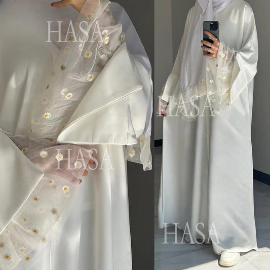 HS6564 Lace Daisy Embellished Long Dress Robe