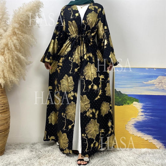 HS6589 Gold-stamped long cardigan with a flowing design