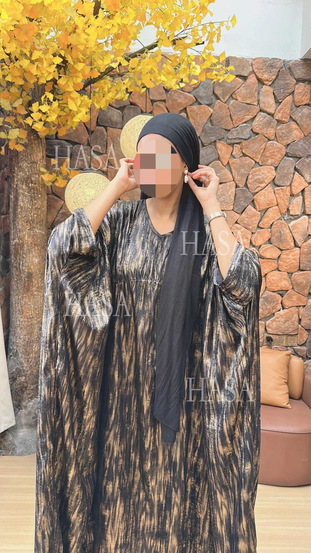 HS6566 Long-sleeved Printed Batwing Sleeve Loose Dress
