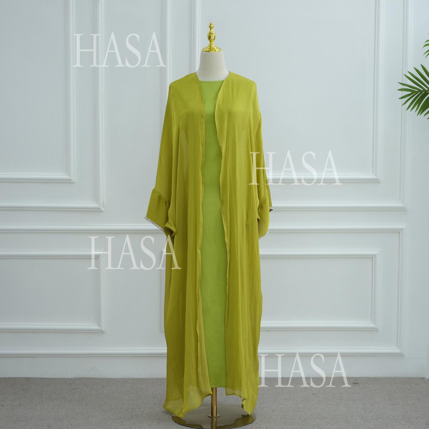HS6553  Two-Piece Solid Abaya with Beaded Details and Matching Scarf Option