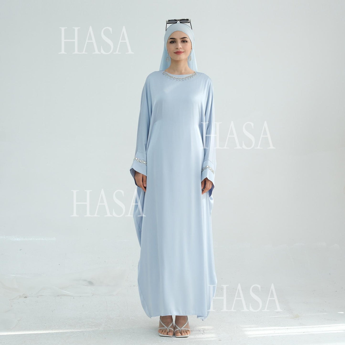 HS5882 A Cardigan Dress with Exquisite Hot Diamond Embellishment and Elegant Details closed abayas
