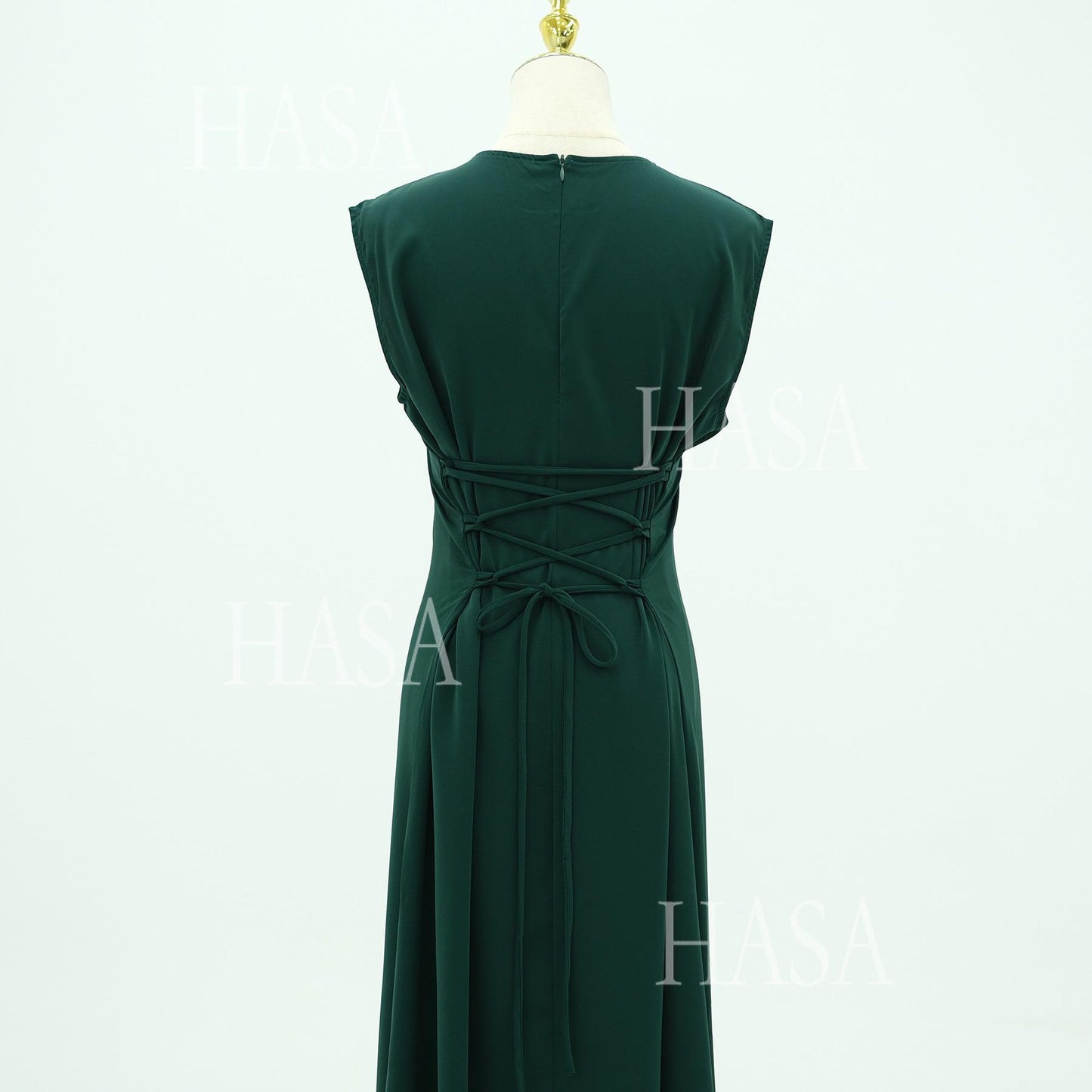 HS6470 Sleeveless Long Dress with Adjustable Back Lacing