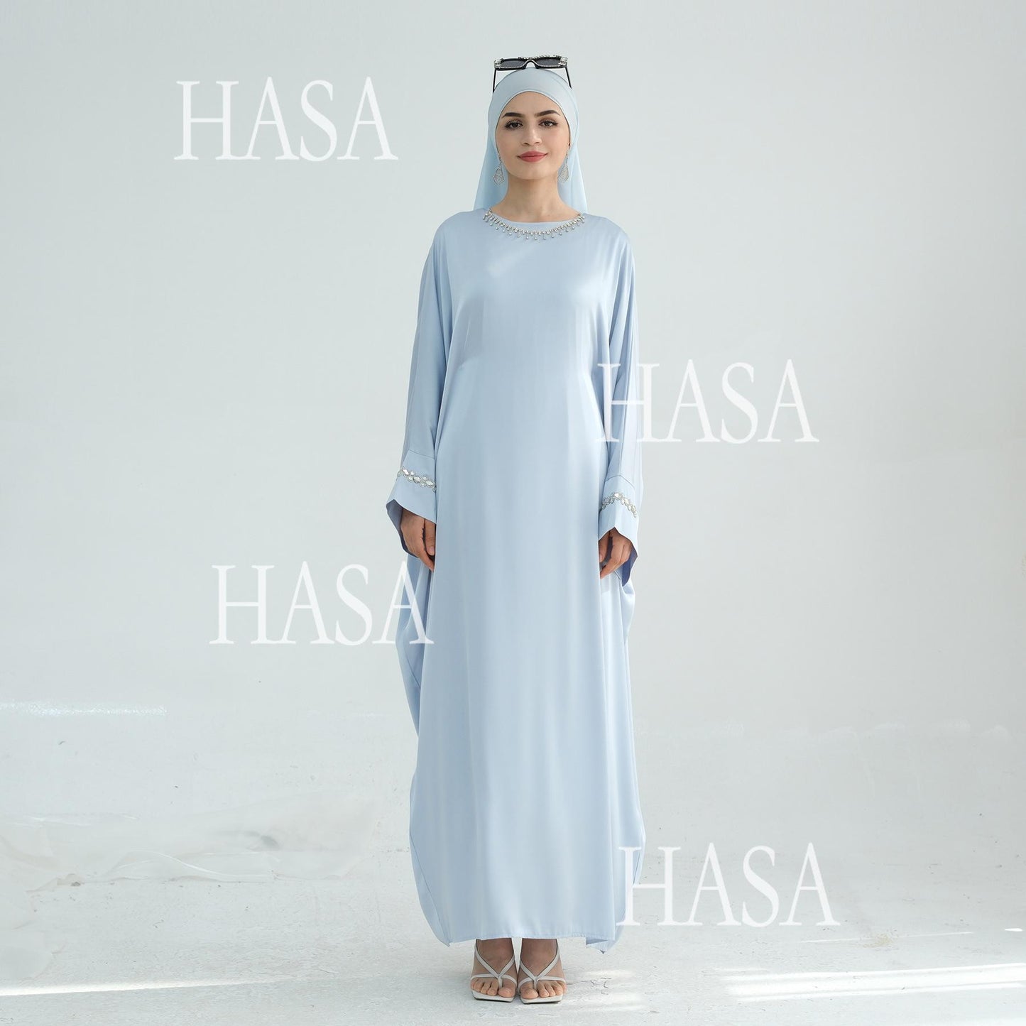 HS5882 A Cardigan Dress with Exquisite Hot Diamond Embellishment and Elegant Details closed abayas