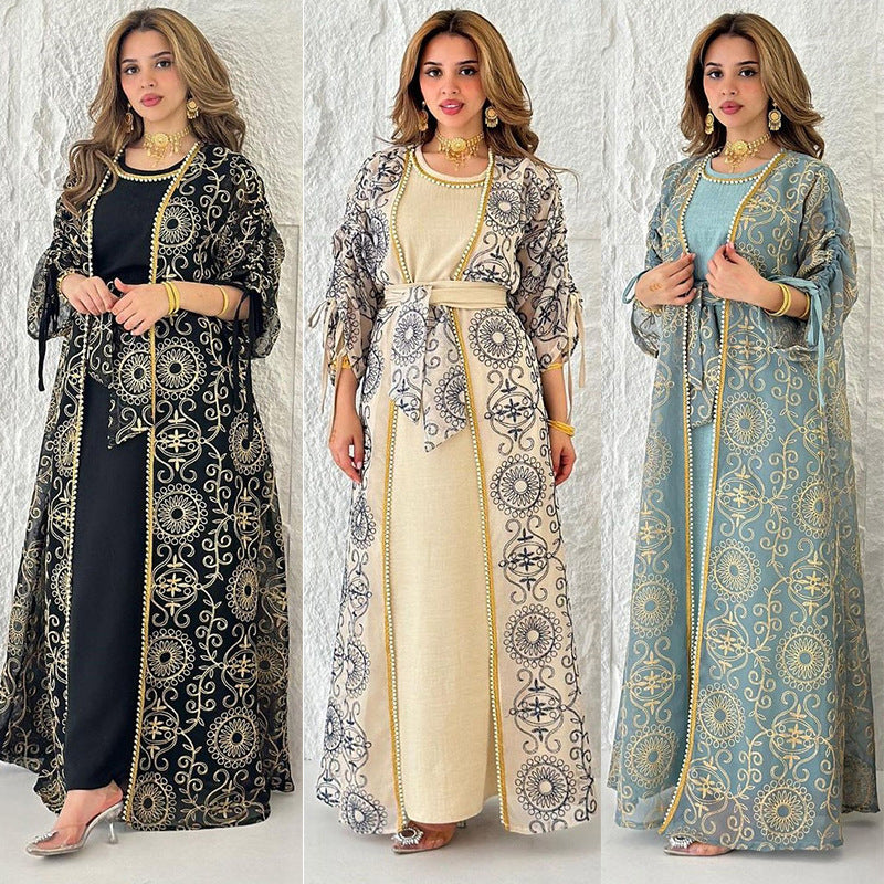 HS6653 Embroidered Robe Two-piece Set, Elegant and Lightweight Design.