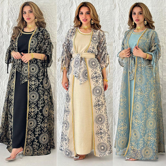 HS6653 Embroidered Robe Two-piece Set, Elegant and Lightweight Design.