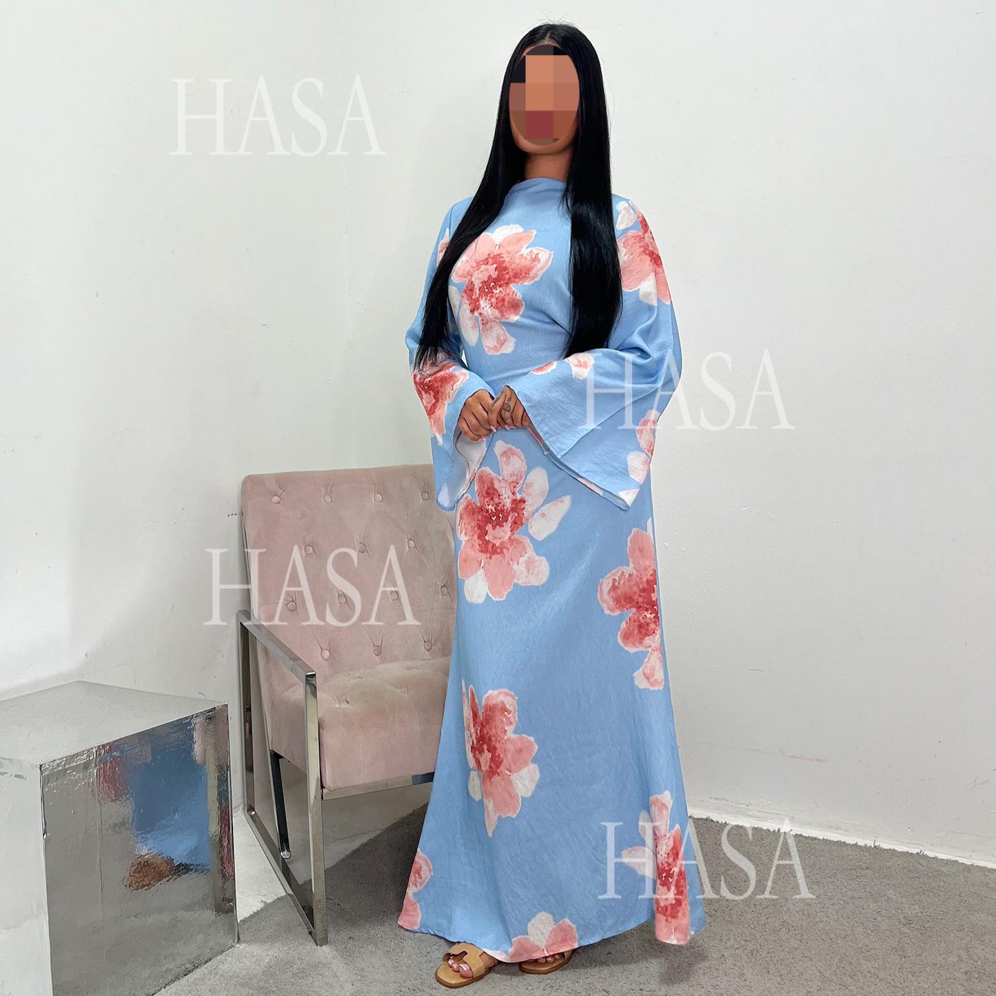 HS6503 Long-sleeved Waist-length Printed Dress (one Piece)
