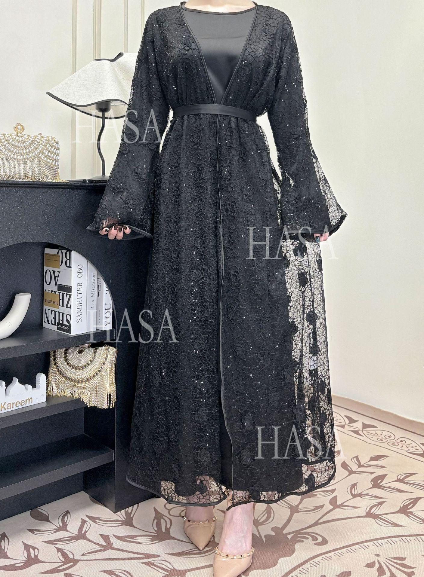 HS6482 Soft Lace Maxi Dress Set, Simple Loose Design