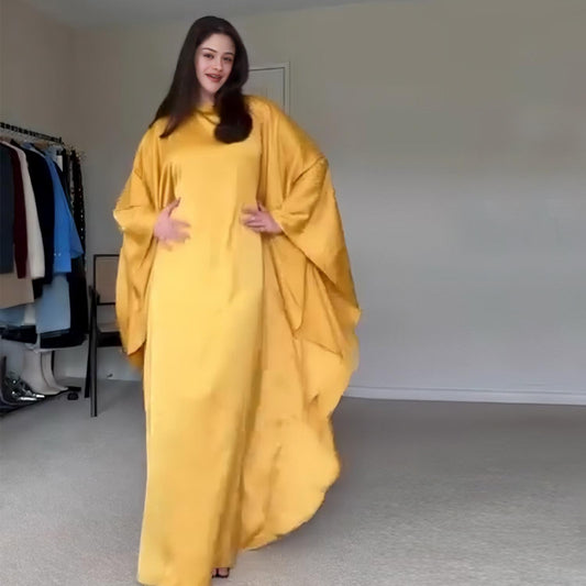 HS1504 Satin Batwing Sleeve Kaftan with Inner Belt