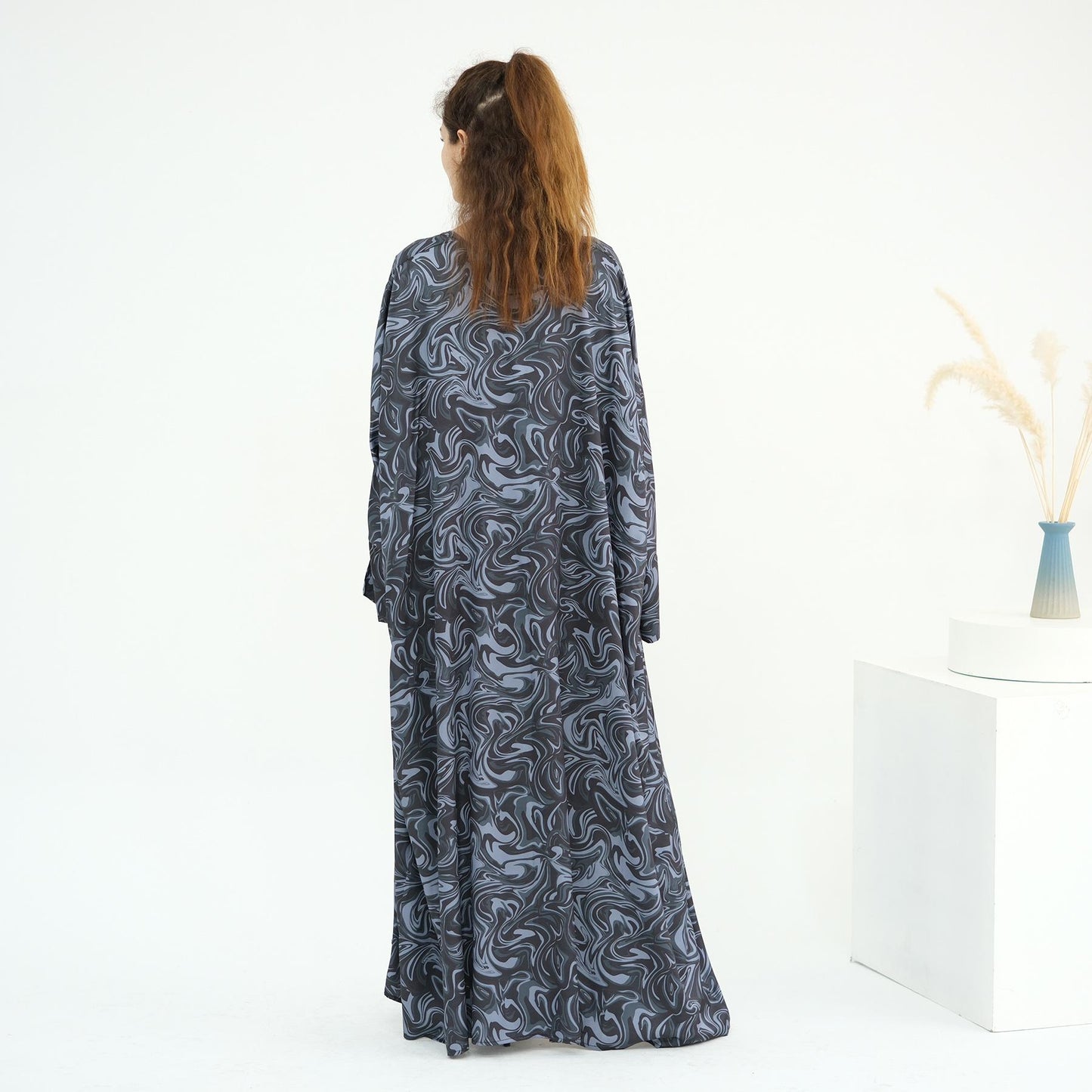 HS6555 Fashionable printed long-sleeved dress with an ankle-length cardigan style