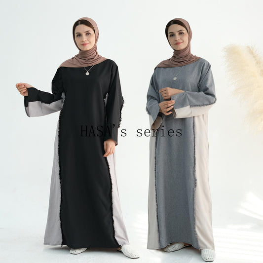 HS5508 Elegant patchwork robe - lightweight and comfortable, showing fashion taste plain casual dress